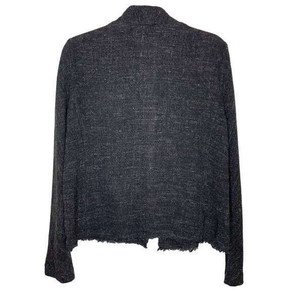 Eileen Fisher Charcoal Grey and Black Tweed Open Front Jacket, L - Picture 2 of 9